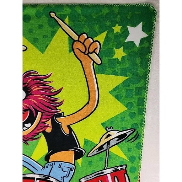 Vintage Disney Muppets Throw Blanket Fleece Animal On Drums 59" x 48" Clean - Picture 2 of 10